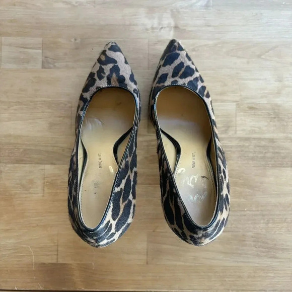 Nine West Love Fury Patent leather Platform Pump Heels 7M Barbie Leather Cheetah - Picture 7 of 9